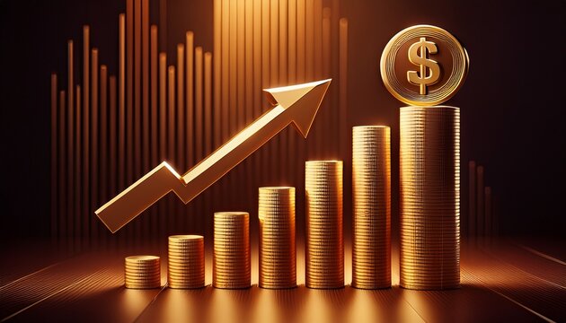 a golden dollar sign atop ascending bars symbolizes financial growth and success in business strategies
