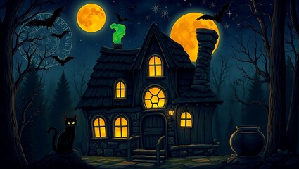 halloween background with haunted house