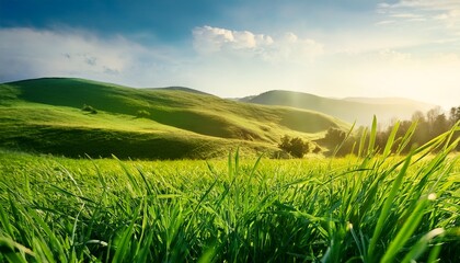 Fototapeta premium lush green grasses sway gently in breeze creating serene and calming atmosphere
