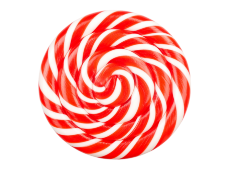 Unwrapped Red and White Swirl Candy Disc, Front View, Centered and Shadowed