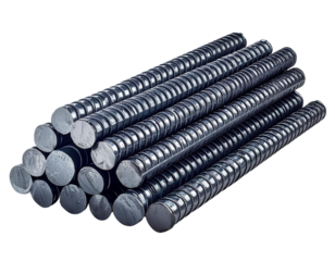 Single reinforcement steel rebar rod, 3D render, isolated on transparent background, generative AI