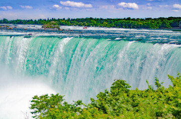 Niagara Falls, Canadian falls, Horseshoe falls close up, white foam and turquoise blue water