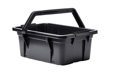 Black plastic rectangular storage basket with handle