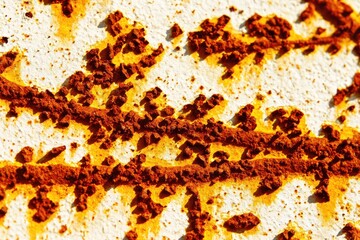 Obraz premium Rusted metal surface with orange-brown streaks and small particles