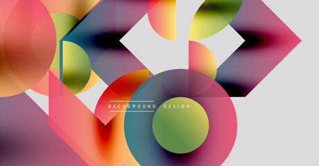 Fototapeta premium Abstract colorful shapes overlap, creating dynamic visual effect. Gradient hues blend, forming modern background design.