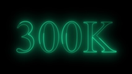 Glowing Neon Green 300 K Text on Black Background Illustrating a Milestone or Achievement