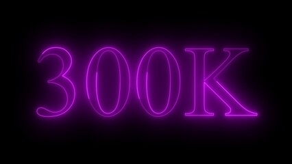 Glowing Neon Purple 300 K Text on Black Background Celebrating a Milestone or Achievement