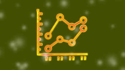 Glowing orange and yellow line graphs on a green background with white bokeh effect representing data analysis and business trends