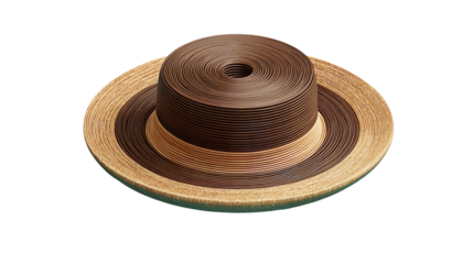 Stylish woven hat, brown and beige sun protection, isolated on transparent background