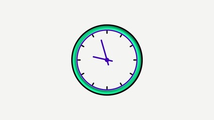 Green and Purple Clock Illustration on a White Background with Black Hour Markers and Purple Hands Indicating Time