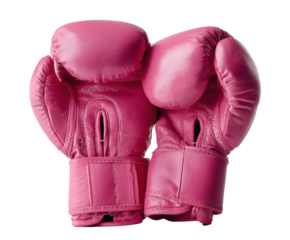 Bright pink boxing gloves ready for a competitive fight.