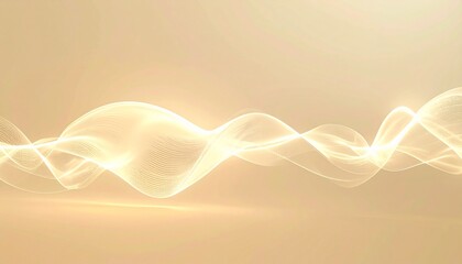 呼吸や鼓動のリズムのように柔らかく脈打つ光の波が温かなアイボリーの背景を優しく流れ、穏やかで温もりのある空間を演出

