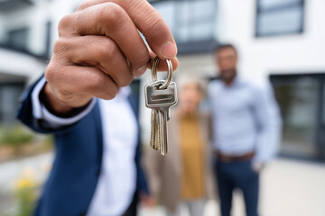 Close up, Real estate agent showing a home to buyers