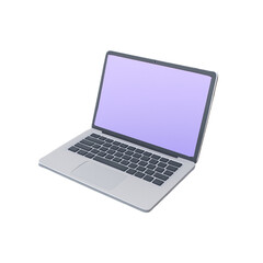 Modern laptop computer with purple screen isolated on transparent background