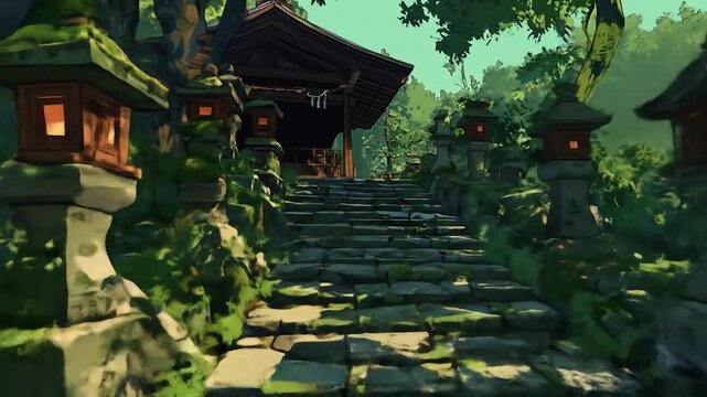 Stone Steps to Japanese Shrine.