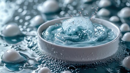 Water droplet splash in a white bowl