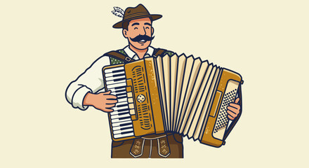 Flat illustration of accordion player in traditional attire