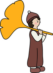 은행잎을 든 가을 소녀