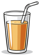 Refreshing glass of juice with a straw, a cartoon illustration.