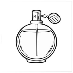 Obraz premium Round Perfume Bottle with Bulb Atomizer Hand-Drawn Outline Vector Illustration