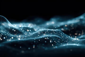 Abstract wave of digital particles and light bokeh on a black background. Perfect for technology, science, or modern creative projects.