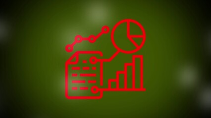 Red graphic of data analysis charts and graphs on a green gradient background representing business statistics and financial reports