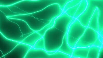 Abstract green and light blue glowing lines on a dark green background creating a flowing energy pattern