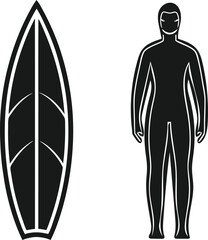 Black vector icons of surfboard and surfer white