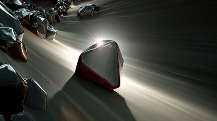 Abstract crystalline surface with sharp metallic shards reflecting light