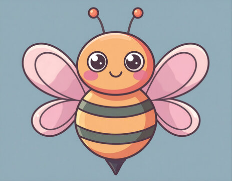 Adorable pastel bee cartoon with pink wings &ndash; kawaii insect character art