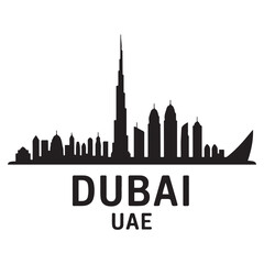 Fototapeta premium Dubai UAE skyline silhouette. Black Dubai city. Vector black silhouette. with white background.
