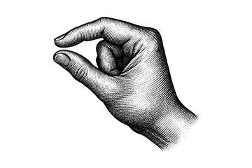 Intricate engraving of hand gesturing pinch grip in vintage style