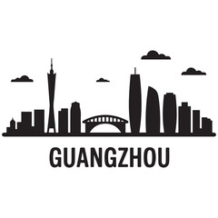 Obraz premium Guangzhou skyline horizontal banner. Guangzhou, China. Vector template for your design. Vector black silhouette. with white background.
