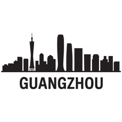 Naklejka premium Guangzhou skyline horizontal banner. Guangzhou, China. Vector template for your design. Vector black silhouette. with white background.