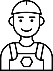 Simple line art icon of a smiling construction worker isolated on transparent background