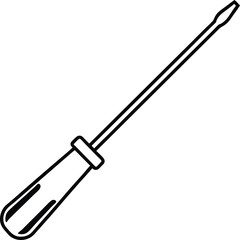 Black and white line drawing of a flathead screwdriver isolated on transparent background