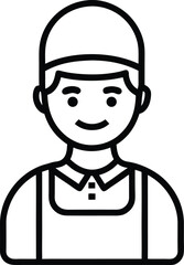 Stylized line art icon of a smiling person wearing a cap and apron isolated on transparent background