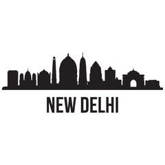 Obraz premium New Delhi skyline silhouette. Black New Delhi city. Vector black silhouette. with white background.