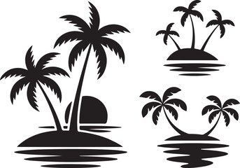Palm Tree Island Silhouettes – Tropical Sunset Vector