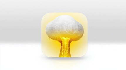 3D render of stylized shape with white textured top and glowing yellow stem on light background