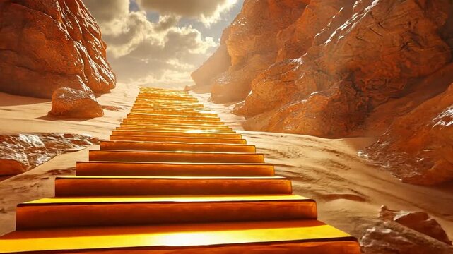Golden Steps to Enlightenment in a Desert Canyon