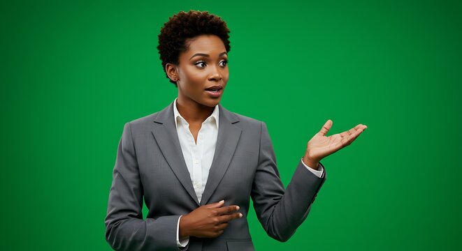 Woman in business suit on green screen