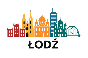 Ł&oacute;dź city skyline with iconic buildings and landmarks