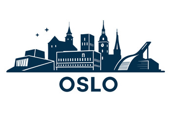 Naklejka premium Oslo city skyline with iconic buildings and landmarks
