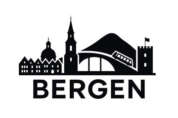 Fototapeta premium Bergen city skyline with iconic buildings and landmarks