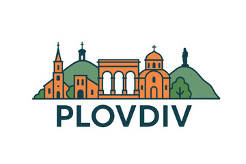 Fototapeta premium Plovdiv city skyline with iconic buildings and landmarks