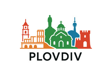 Obraz premium Plovdiv city skyline with iconic buildings and landmarks