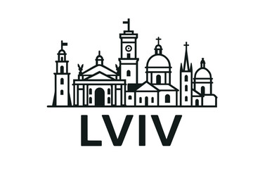 Fototapeta premium Lviv city skyline with iconic buildings and landmarks