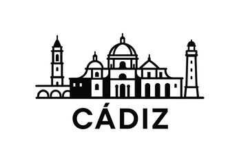 C&aacute;diz city skyline with iconic buildings and landmarks