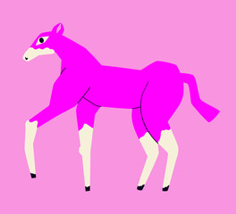 Pink cartoon horse in cartoon stile. New year 2026 print design with animal. Vector illustration for card, stiker, t shirt, poster.